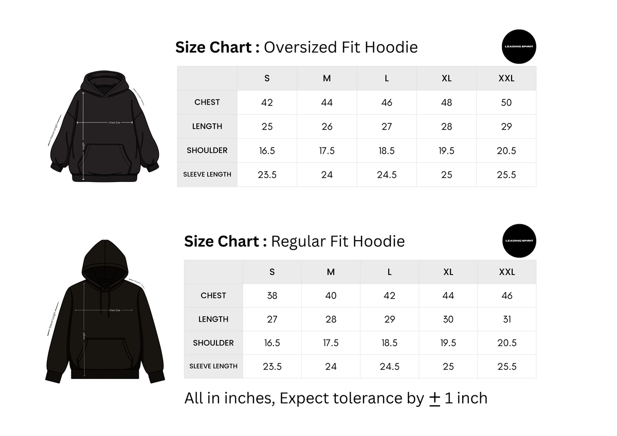 Hoodie size chart