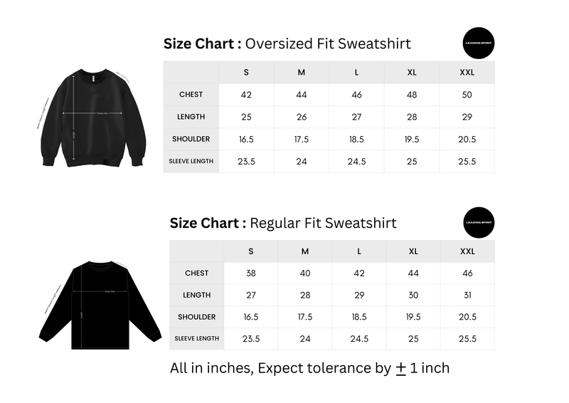 Sweatshirt Size Chart
